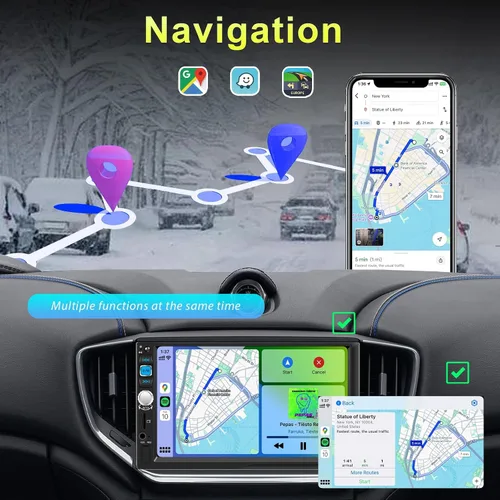 Vista 3 de Apple CarPlay inalámbrico y Android Auto, estéreo de coche doble DIN - Pantalla táctil IPS de 7", 1024*600, radio de coche FM, Bluetooth 5.2, 180W