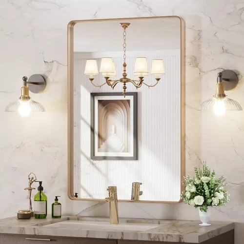 Vista 103 de LOAAO 20x16 Pulgadas Espejo de Baño con Marco de Metal Negro para Pared, Espejo de Tocador de Baño de Estilo Granja, Espejo Grande Rectangular