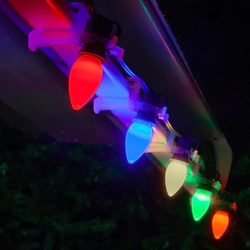 Vista 7 de Bombillas de repuesto C7, bombillas de Navidad multicolor, base de candelabro E12, incandescente de 5 vatios para luces de cadena al aire libre
