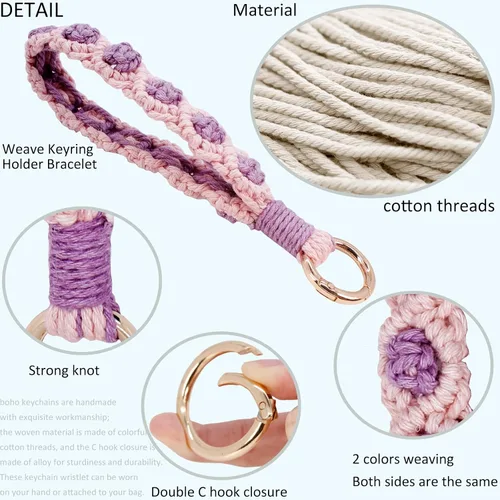 Vista 51 de BIHRTC Llavero de pulsera boho con soporte para lápiz labial, pulsera hecha a mano