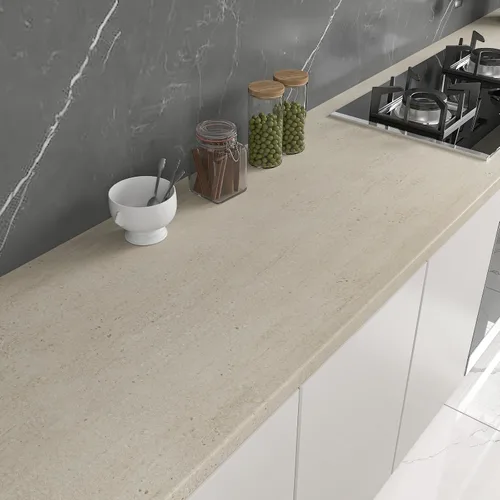 Vista 3 de CHIHUT Papel tapiz de mármol beige mate de 12 x 100 pulgadas, impermeable, autoadhesivo, extraíble, para encimeras de cocina, armarios, muebles