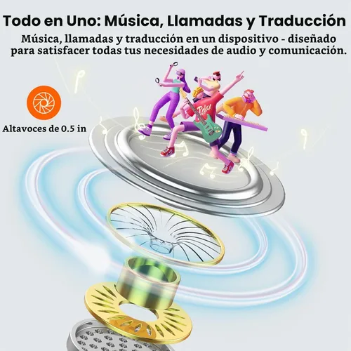 Vista 5 de Auriculares de traducción de idiomas AI, auriculares de traductor 3 en 1 en tiempo real con 7 modos de traducción, con llamada de audio y video Azul