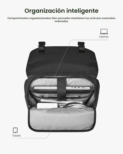 Vista 4 de tomtoc Mochila con solapa para laptop con compartimento acolchado para trabajo, viajes, 18L Lightweight, Water-Resistant Casual College Daypack