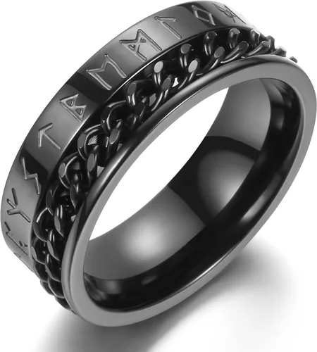 Vista 11 de Anillo giratorio giratorio de acero inoxidable 316L de 0.316 pulgadas para hombres y mujeres, cadena para aliviar la ansiedad, llave griega, runas
