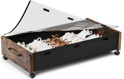 Vista 17 de KITHELP Almacenamiento de madera debajo de la cama con ruedas, contenedores de almacenamiento rodantes debajo de la cama con tapa extraíble, cajones