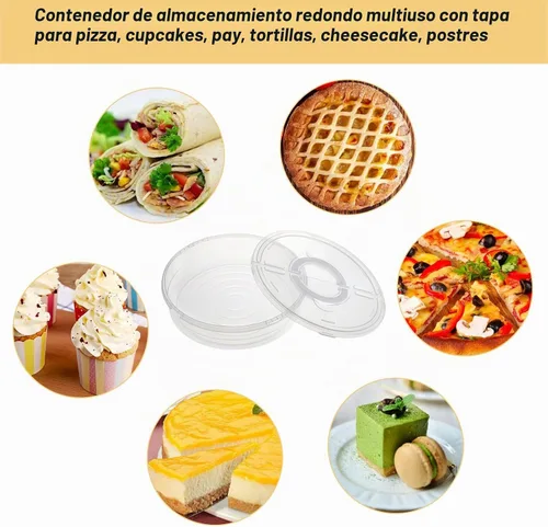 Vista 5 de BTSKY Recipiente de plástico transparente para pizza con tapa y asa, contenedor redondo de 12 pulgadas para tartas con tapa, contenedor