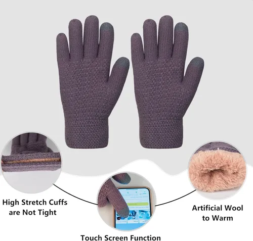 Vista 5 de Conjunto de bufanda de invierno para mujer, gorro de forro polar, bufandas para pantalla táctil, 3 en 1