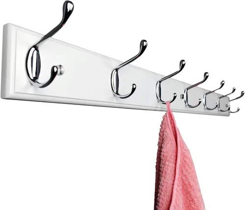 Vista 11 de Perchero de pared con 5 ganchos plateados de madera, 17.3’’, Ganchos resistentes para colgar ropa, sombrero, mochila, etc., Gran decoración moderna