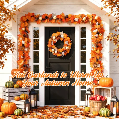 Vista 7 de Luxspire Guirnalda de otoño de 6 pies con luces y temporizador para Naranja-amarillo + gris claro