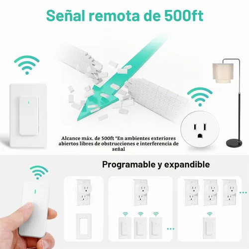 Vista 4 de Toma de interruptor remoto, enchufe de salida de control remoto de 15 A/1500 W con interruptor, interruptor de luz inalámbrico de encendido/apagado
