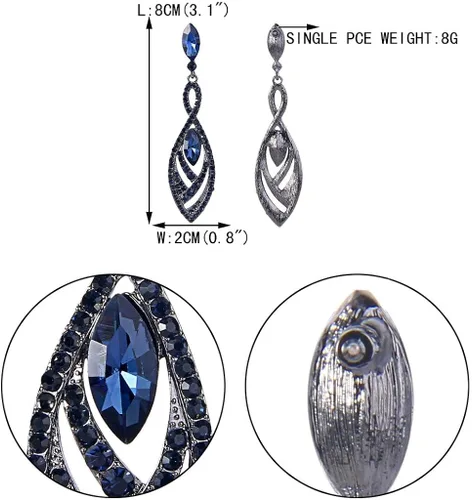 Vista 5 de EVER FAITH Women's Crystal Double Marquise Shape Dangle Earrings Blue Sapphire-Color Black-Tone