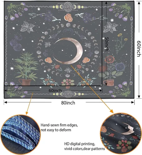 Vista 7 de LINICE Tapiz de plantas, tapiz de fase lunar de la naturaleza para colgar en la pared, tapiz bohemio de mandala estético para decoración