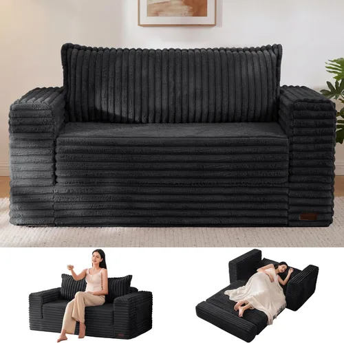 Vista 12 de MAXYOYO Sofá cama convertible, sofá cama plegable 2 en 1 para espacios pequeños, sofá biplaza extraíble con almohada trasera grande, sofá de tela