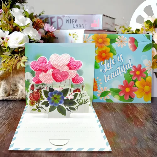 Vista 4 de LUSandy 8 paquetes de tarjetas de flores con pintura de diamantes 5D para adultos, tarjetas de felicitación 3D emergentes con tulipán, rosa