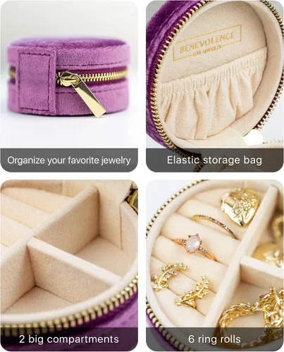 Vista 3 de Benevolence LA - Joyero de viaje Almacenamiento y organizador de joyas Joyero para mujer Organizador de anillos, collares y aretes con espejo
