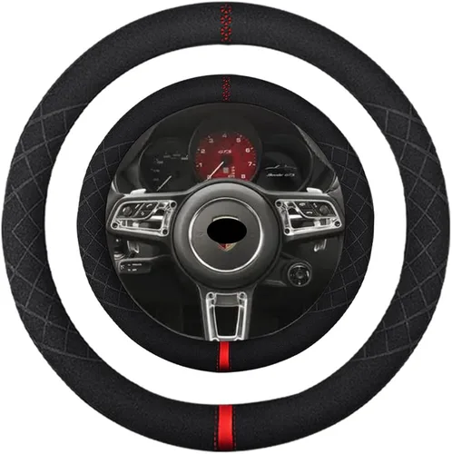 Vista 46 de Funda de volante de gamuza de 14 pulgadas, compatible con Tesla Model 3 Model Y, funda de volante deportiva de cuero gamuza antideslizante