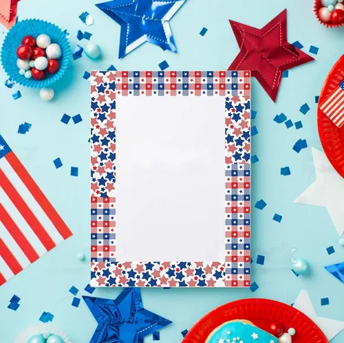 Vista 4 de Tablero de anuncios de estrella roja, blanca y azul, de 66 pies, bandera estadounidense, patriótica, búfalo, decoración de borde para 4 de julio