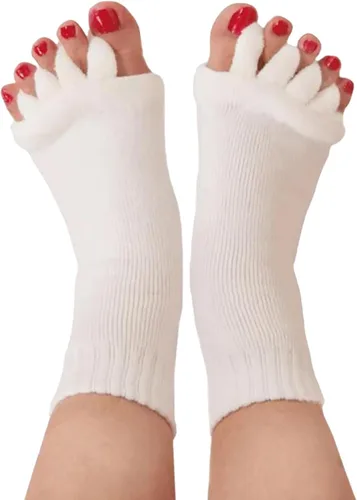 Vista 13 de Happy Feet Toe Alignment Separator Socks, Prevent Foot Cramps and hammertoes, Toe Separator Massage Socks Negro