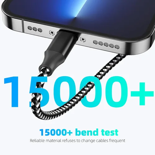 Vista 7 de Cargador para iPhone con certificación MFi de Apple, paquete de 3 cables Lightning de 10 pies de largo, carga rápida, sincronización de datos, cable