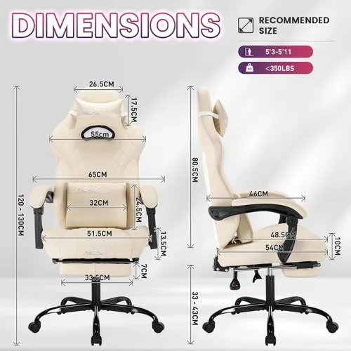 Vista 3 de Silla de juegos con reposapiés y soporte lumbar de masaje, silla ergonómica para videojuegos, sillas de videojuegos de oficina con altura y respaldo