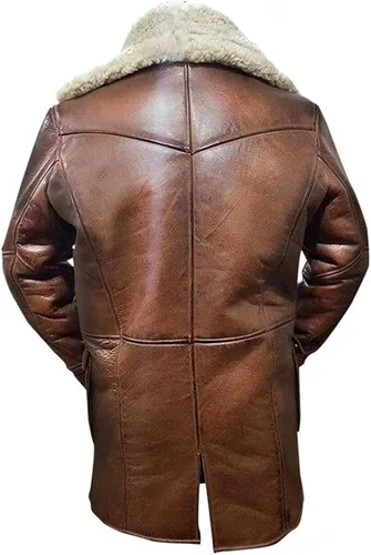 Vista 2 de SAMS Tom Hardy Dark Knight Rises Bane - Abrigo de piel de oveja para hombre, color marrón envejecido, gabardina de piel auténtica, abrigo chaqueta