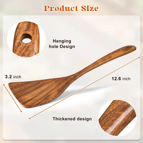 Vista 4 de Espátula de madera para cocinar, espátulas planas de madera de acacia, espátula con mango largo para sartenes antiadherentes, sin arañazos
