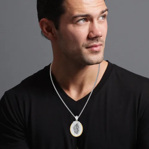 Vista 5 de StoryEtain Collar de San MiguelCristóbal y Peregrino para hombre, plata de ley 925, colgante de San Cristóbal, joyería católica, regalo de religión