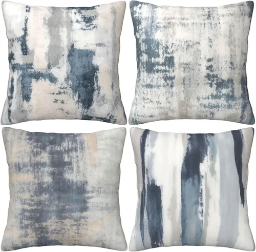 Vista 9 de Juego de 4 fundas de almohada geométricas abstractas de 18 x 18 pulgadas, color negro y gris, fundas cuadradas decorativas para sofá Abstracto 2