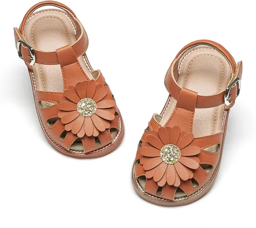 Vista 27 de Sandalias de verano para niñas con puntera abierta, sandalias planas de princesa con suela cómoda D742 Oro
