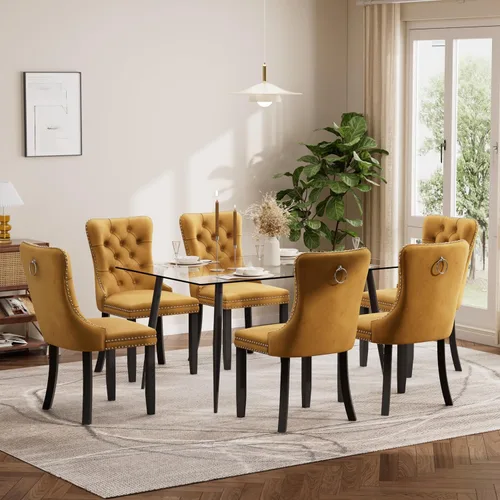 Vista 36 de Baysitone Juego de mesa de comedor de cristal de 51 pulgadas para 4, juego de 5 piezas de comedor moderno, mesa de cocina rectangular de vidrio