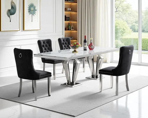 Vista 84 de Juego de mesa de comedor de mármol sintético, 7 piezas, juego de mesa de cocina y comedor para 6, mesa de comedor rectangular blanca de 70 pulgadas