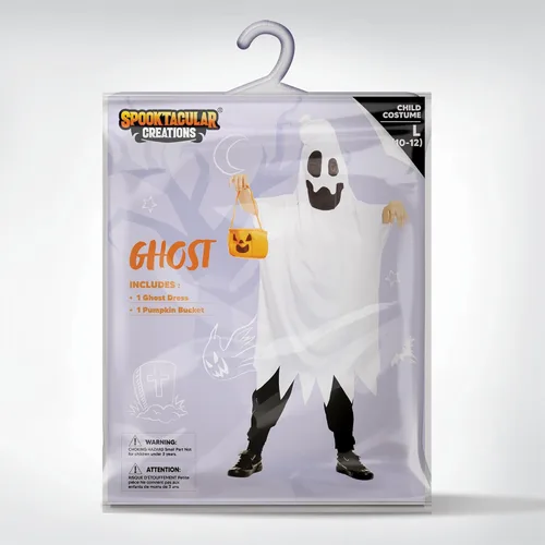 Vista 6 de Spooktacular Creations Disfraz de fantasma con cuerno y cubo de calabaza para niños, Halloween, espeluznante truco o trato