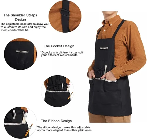 Vista 3 de FreeNFond Delantal de artista ajustable con bolsillos para mujeres y hombres, delantales de pintura en lienzo para artes, jardinería, utilidad