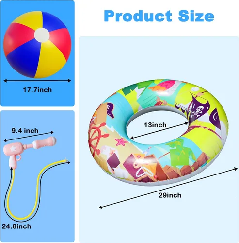 Vista 4 de FindUWill Flotadores de piscina con pistolas de agua para niños, tubos inflables de natación para piscina con pelota de playa, flotadores de piscina