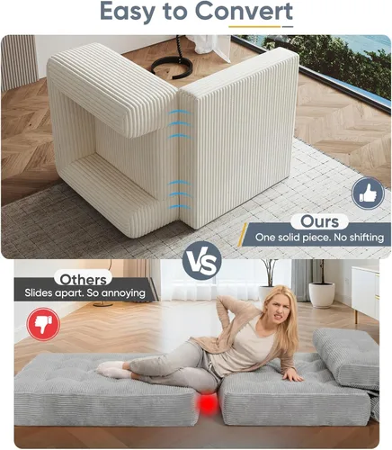 Vista 3 de Sillón versátil 2 en 1 sin hueso, tumbona para interiores, sillas convertibles, sofá cama, sofá cama plegable de gran tamaño, cómodo sofá futón