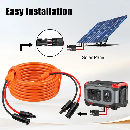 Vista 5 de Cable de extensión solar de calibre 14 de 10 pies, cable de panel solar de 10 AWG con conectores hembra y macho, cables solares principales rojos