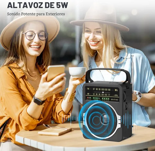 Vista 6 de JEUJUG Radio AM FM portátil, Radio Bluetooth 5.0 de 5 Watts con altavoz, Radio FM con batería recargable incorporada/Batería DC D*4 de celdas Negro