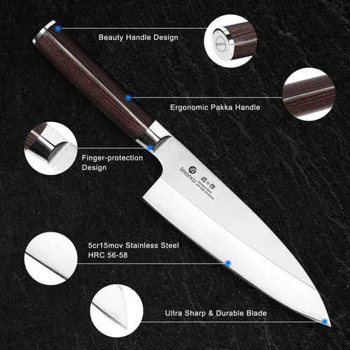Vista 5 de imarku - Cuchillo Deba de 7 pulgadas, cuchillo de chef ultra afilado, cuchillo de cocina japonés definitivo con bisel único de acero inoxidable
