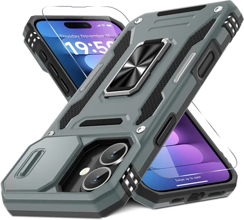 Vista 33 de DEERLAMN Funda para iPhone Air de 6.5 pulgadas con cubierta deslizante para cámara + protector de pantalla (2 paquetes), soporte de anillo giratorio