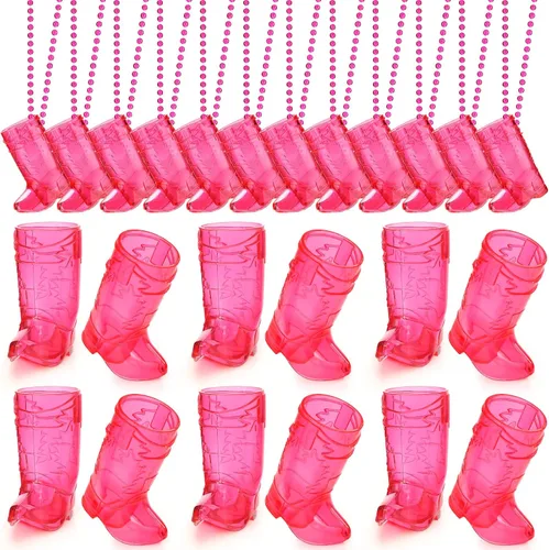 Vista 15 de Sieral 12 Piezas de Vasos de Chupito de Bota en Collar con Cuentas, Collar de Vaso de Chupito de Vaquera de Plástico, Collar de Vaso de Chupito