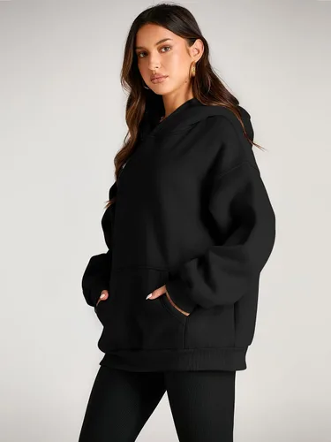 Vista 3 de Trendy Queen - Sudaderas extragrandes con capucha para mujer, suéteres de manga larga, sin botones, de vellón, de otoño, ropa de invierno
