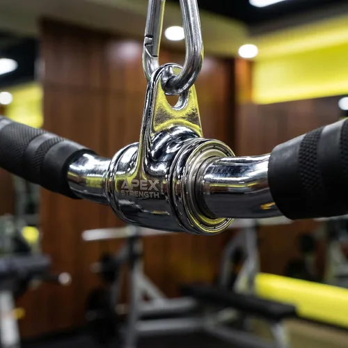 Vista 5 de Accesorio de barra dorsal para máquina de cables, barra de curl y pulldown con rotación completa y mango de goma para gimnasio, entrenamiento