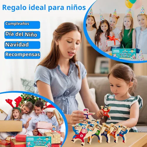 Vista 5 de moopok Juguetes Apilables de Madera, 16 Piezas Circo Hércules Troupe Acrobática Juguete de Encaje, Juego de Bloques de Construcción de Equilibrio