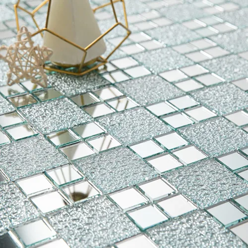 Vista 8 de Lovdeco Azulejo de Mosaico de Vidrio Espejo Adhesivo de 2 pulgadas, 9 Caras Biseladas de Cristal Plateado para Salpicadero de Cocina, 12 x 10 Plata
