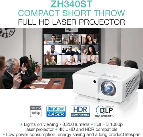Vista 2 de Optoma Proyector láser profesional compacto de corto alcance ZH340ST, 3.200 lúmenes