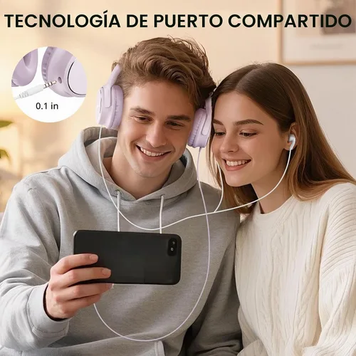 Vista 7 de Auriculares con cable USB C sobre la oreja con micrófono, control de volumen, puerto compartido y diadema ajustable, auriculares estéreo plegables