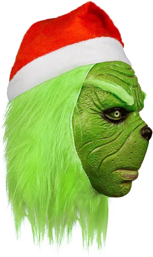 Vista 3 de MAKEATREE Máscara de monstruo de ladrón verde de Navidad máscara de látex de cara completa accesorios de decoración para adultos