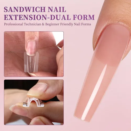 Vista 12 de 280 formas de uñas dobles tipo sándwich, 14 tamaños, forma ovalada para gel constructor, moldes de extensión de uñas reutilizables de cobertura