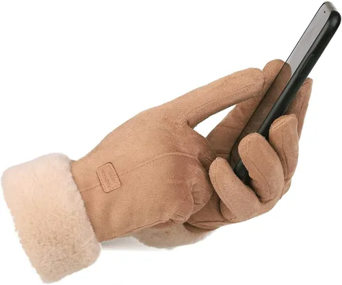 Vista 5 de Guantes para mujer con cable térmico cálido para mujer con pantalla táctil elástica para invierno para conducir guantes de cuero