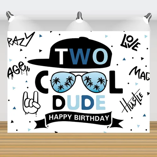 Vista 3 de Dos decoraciones geniales de fiesta para niños, suministros de telón de fondo de feliz segundo cumpleaños, lentes de sol geniales para niños